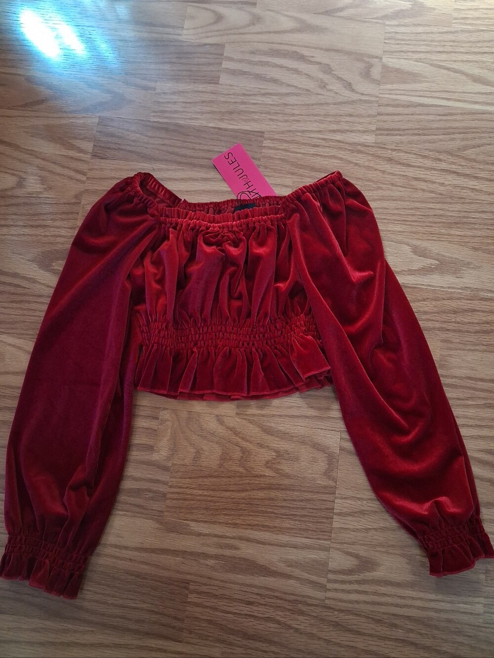 Nwt With Jules Girls Size Medium Deep Red Velour Shortie Top msrp $58